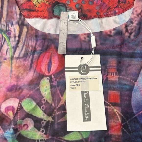 Charlie Charlie Charlotte Red Multi Colored Flower Print Midi Dress Size Large - Picture 5 of 7